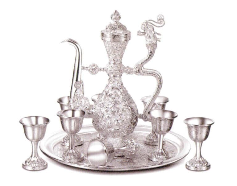 Pentola a forma di drago, incisione tradizionale, argento puro 990