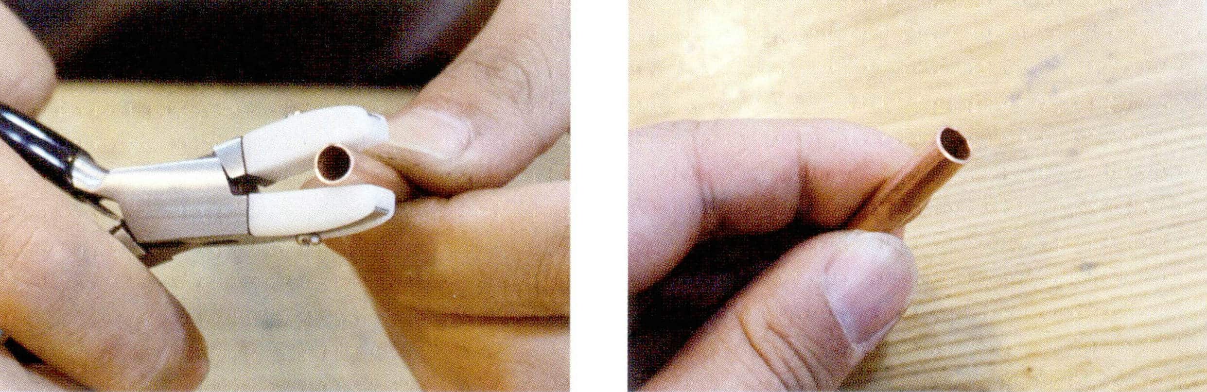 5. Плоскогубцами плотно зажмите оба конца металлической трубки и напильником подровняйте поперечное сечение обоих концов трубки; теперь круглая трубка готова.