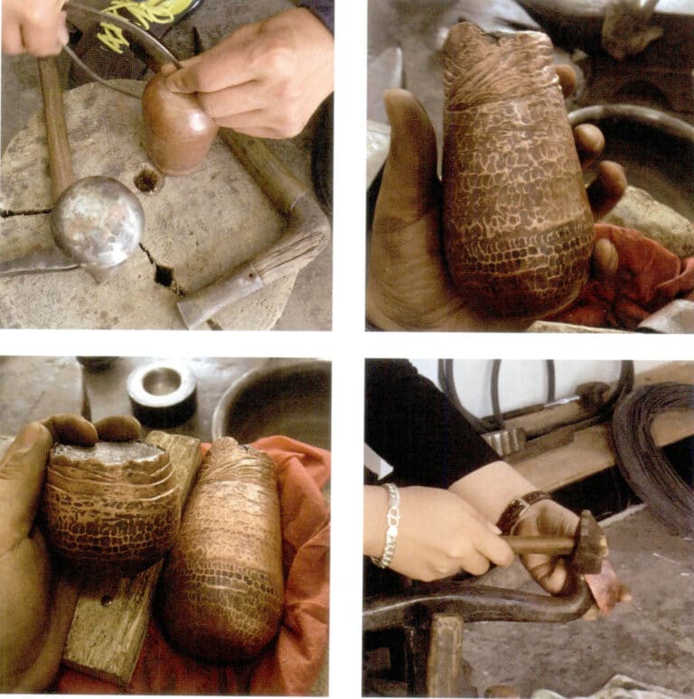 Trimming the edge of the metal bowl