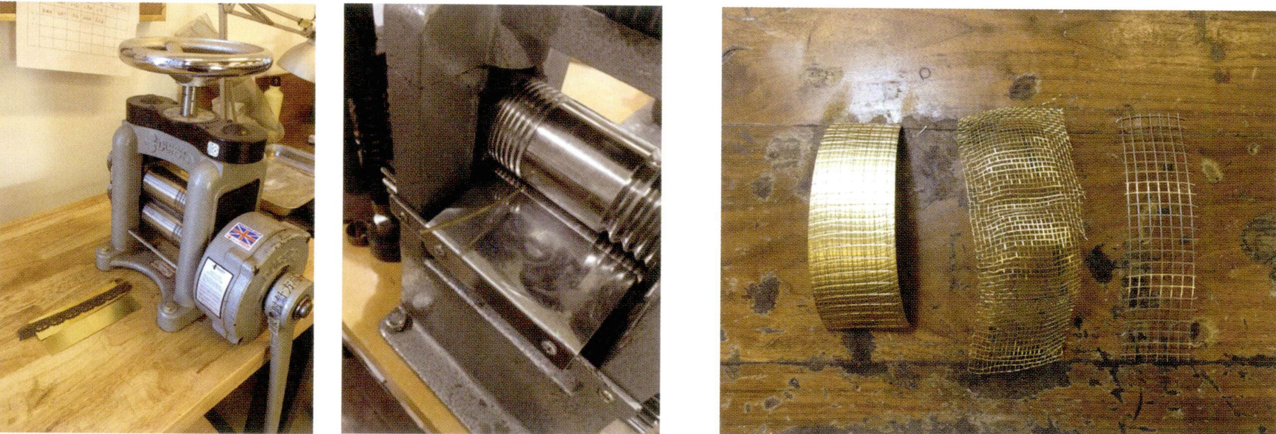 After annealing the metal sheet, place it with the texture-making materials into the rolling mill for imprint creation.