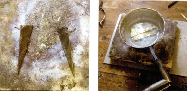 2. After the wrinkling is complete, quench the brass piece, then place it in alum water for heating and cleaning.