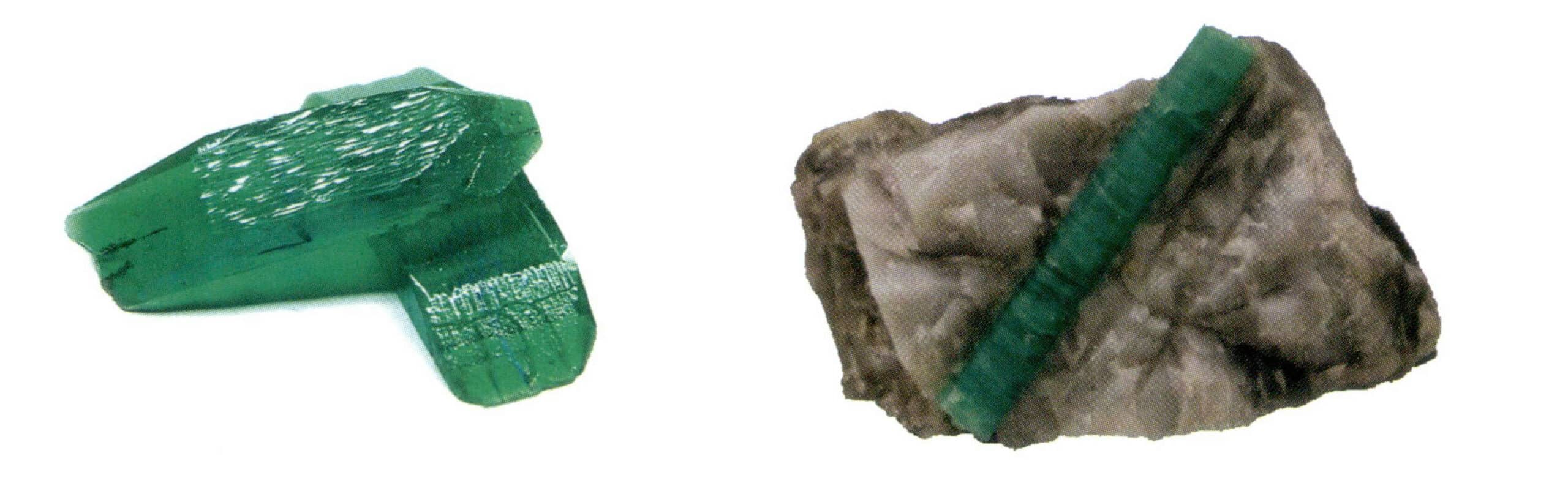 Figure 1-4 Synthetic emerald (left) and natural emerald (right)