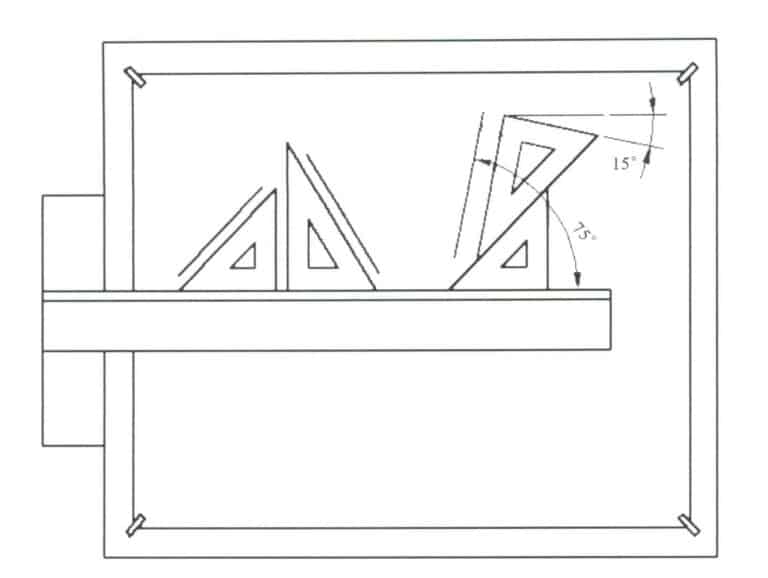 Figure 2-9 It shows how to draw vertical lines and various angles of straight lines using a triangle and a T-square.