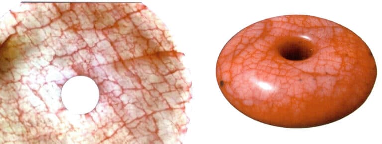 الشكل 2 - 11 خصائص اليشم المصبوغ "اليشم المصبوغ بخط الدم" تحت المجهر