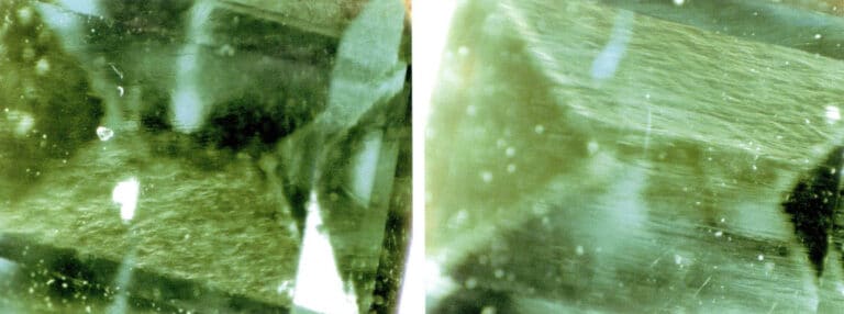 الشكل 2 - 15 ملامح التموج المائي في الزمرد الاصطناعي باستخدام الطريقة الحرارية المائية