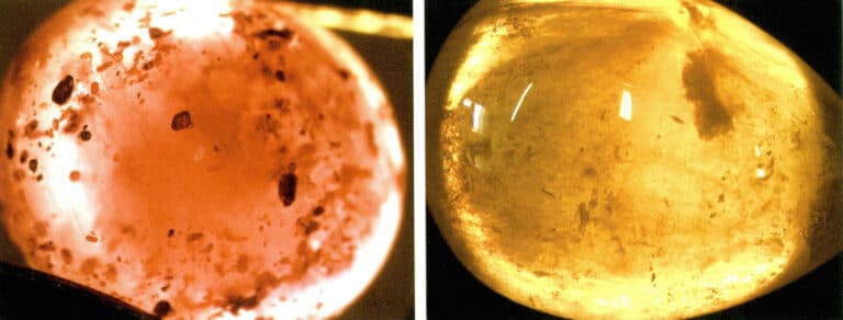 الشكل 2 - 16 تحديد الياقوت المملوء تقليدياً: الفقاعات واختلافات معامل الانكسار