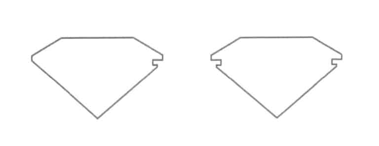 Figura 9-2 Secção transversal de uma ranhura invisível para pedras preciosas