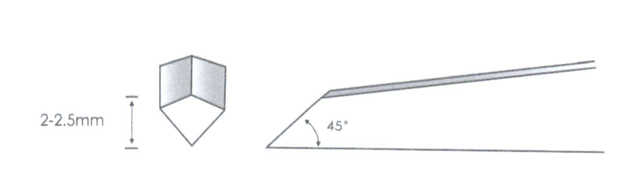 4-16. ábra A hegyes markolófej szöge és méretei