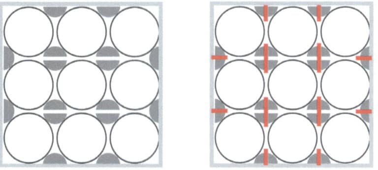 5-20. ábra Sematikus ábra a tüskék felhasítása előtt és után (a piros vonal jelzi a felhasított tüskék helyzetét).