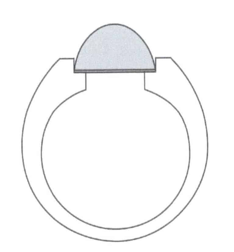 Figura 6-26 Secção transversal da pedra preciosa colocada na posição de ajuste do modelo de cera&#039