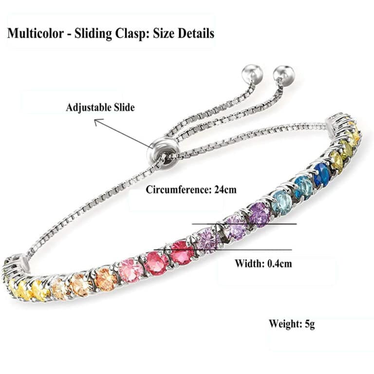 adjustable rolo tennis bracelet with colorful multi color cubic zircon