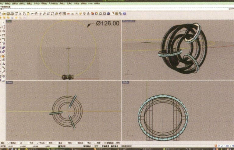 15. حدد "أداة الدائرة" وارسم منحنى دائري بقطر 126 مم على المستوى العلوي