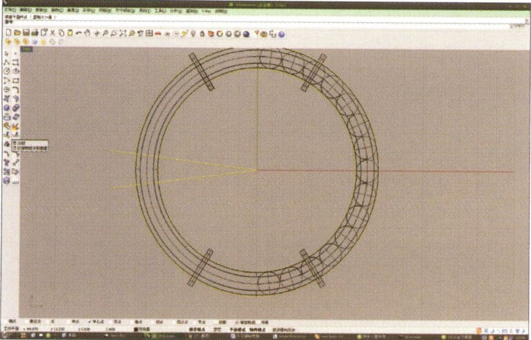 12. قم بإنشاء خطين مستقيمين، واستخدم "Split" لقطع الحلقتين، وبعد الانتهاء من ذلك، استخدم القوسين الناتجين لقطع الخطين المستقيمين للحصول على منحنيين، ثم حددهما وشغلهما لتحويلهما إلى منحنيين مغلقين