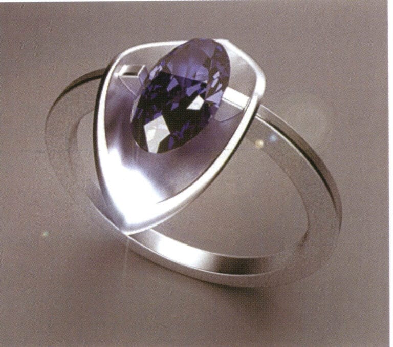 النمذجة: رينو؛ التقديم: 3ds max؛ يستخدم المشهد مصدر إضاءة سطحي واحد فقط عالي الكثافة، ويتم تقديم نسيج الأحجار الكريمة بشكل مثالي تمامًا؛ نظرًا للانعكاس عالي الكثافة للسطح المعدني، تنعكس الجسيمات الخشنة على الأرض أيضًا على السطح المعدني