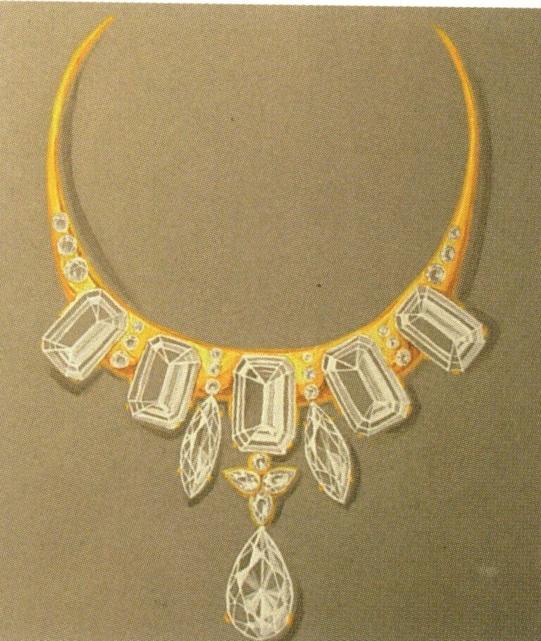 The combination of gold and colorless diamonds.