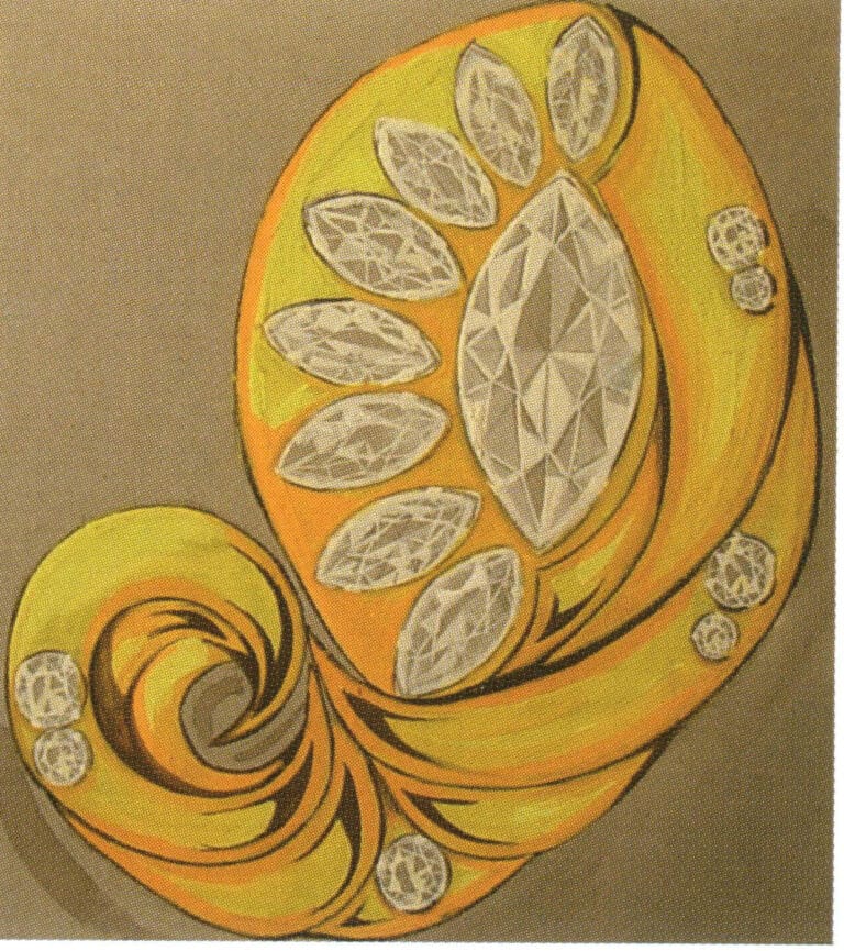 The combination of gold and colorless diamonds.