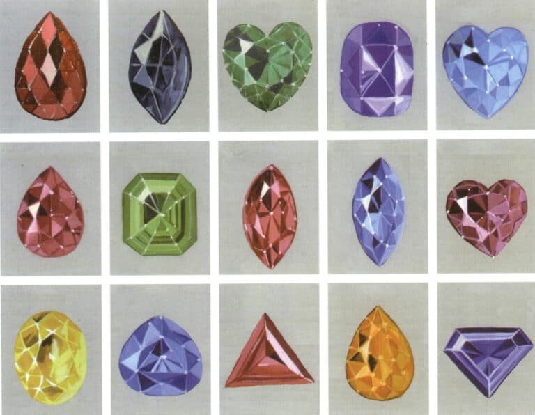 Techniques for depicting various facets and gemstones of different colors