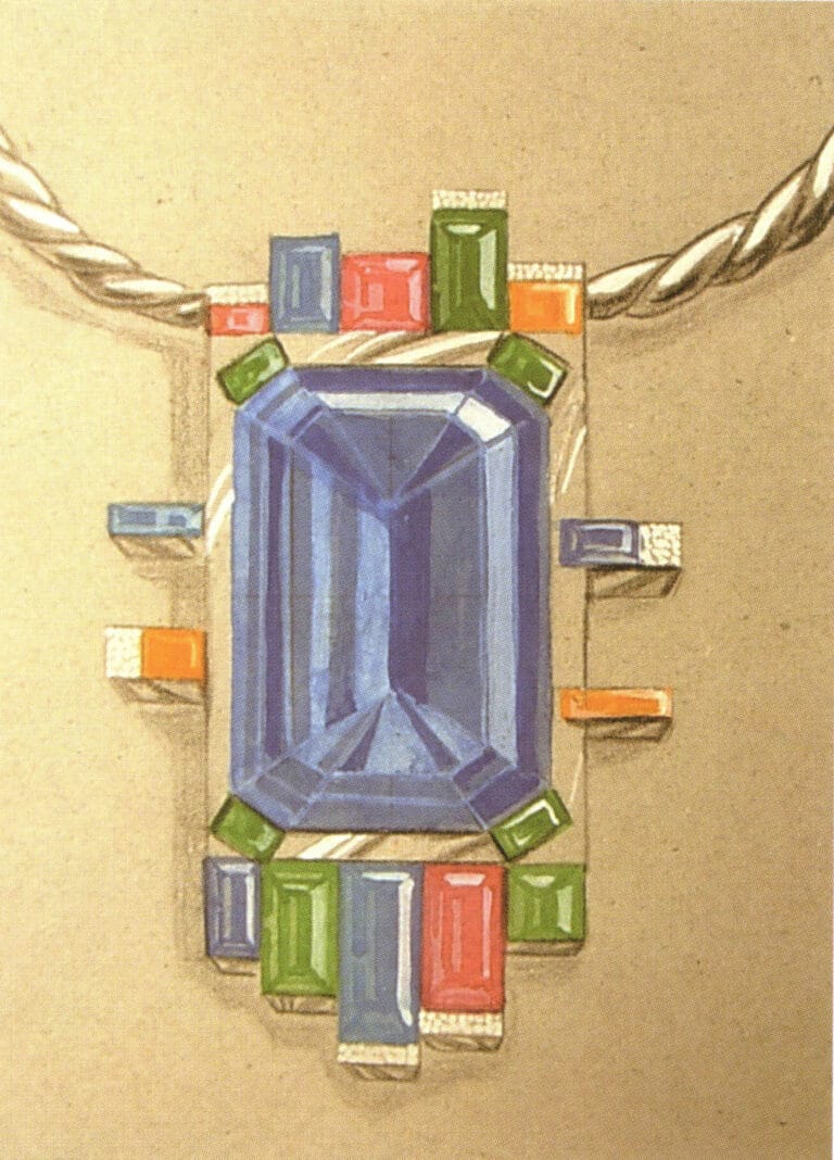 A combination of various colors and differently sized colored gemstones. The drawbacks are the lack of deep colors, insufficient contrast, and the gemstones do not have a strong luster.