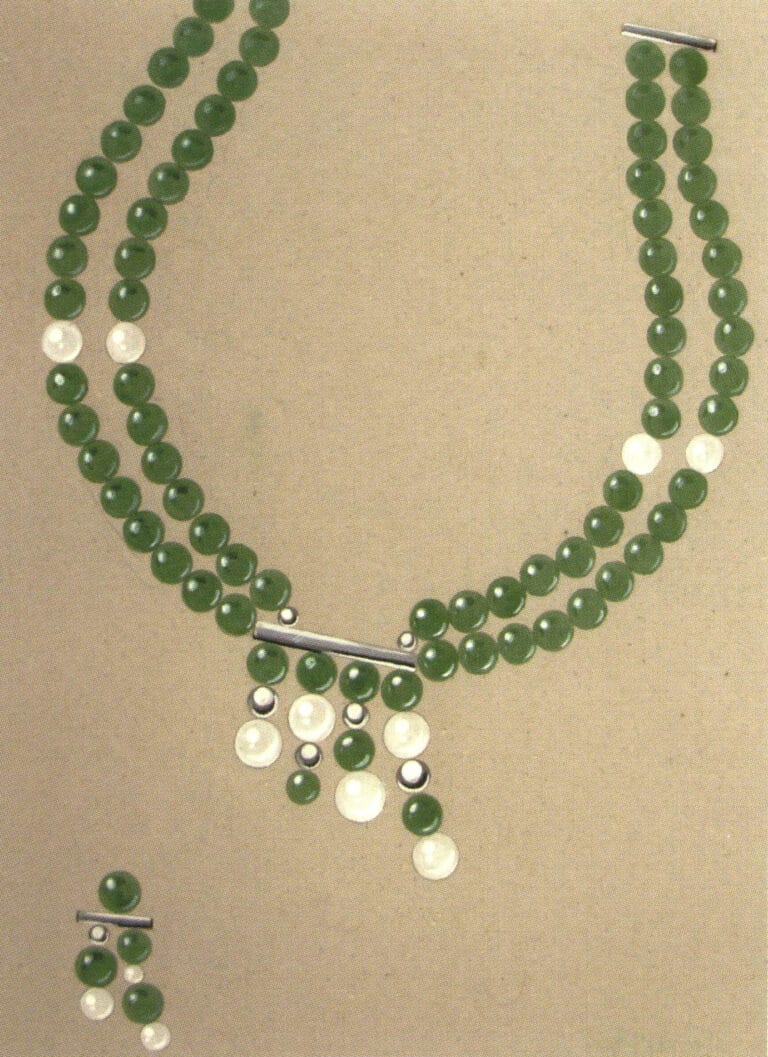 Και τα δύο είναι δομές που μοιάζουν με χάντρες, οπότε η διαφορά της υφής μεταξύ του νεφρίτη και των μαργαριταριών είναι ακόμα εμφανής. Η λάμψη του νεφρίτη είναι διακριτική, ενώ η λάμψη των μαργαριταριών είναι λαμπερή και εντυπωσιακή, με έναν ορισμένο βαθμό ανακλαστικότητας.