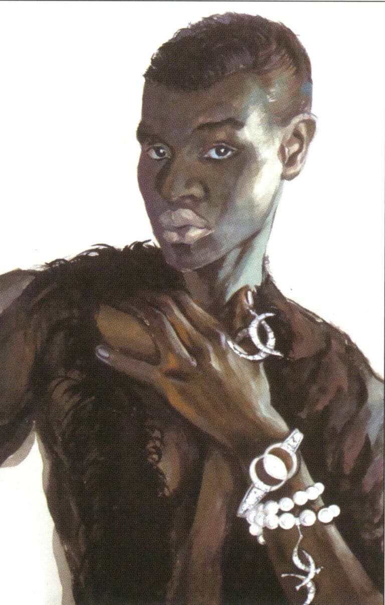 Αυτό το έργο τέχνης συνδυάζει λευκά μαργαριτάρια και πλατίνα με πλούσια και εντυπωσιακά χρώματα. Το έργο τέχνης χρησιμοποιεί έξυπνα τον τόνο του δέρματος μιας μαύρης γυναίκας ως φόντο, κάνοντας την υφή των μαργαριταριών και της πλατίνας να ξεχωρίζει ακόμη περισσότερο. Ο χαρακτήρας στον πίνακα έχει βαθιά και φωτεινά μάτια που λάμπουν με μια μαργαριταρένια λάμψη.