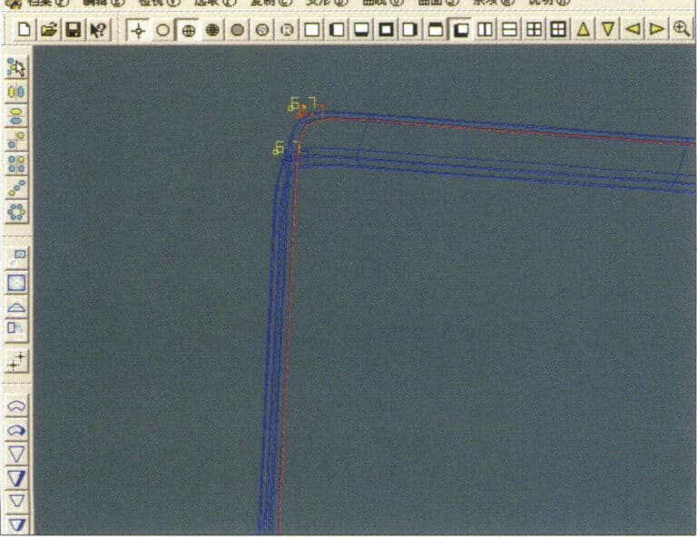 19. Continue clockwise; double-click the fourth curve/surface with the left mouse button to create a line-surface connection