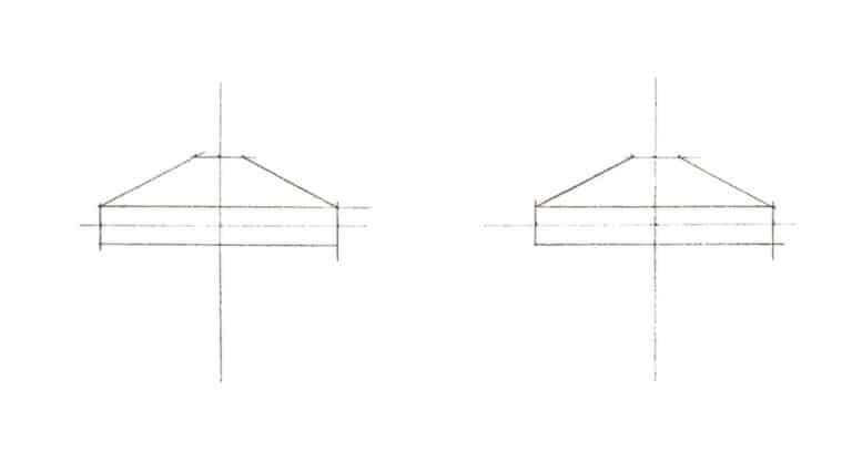 Step 02 Based on the size specifications of the women's ring, outline the main parts of the front view and side view of the ring with straight lines, paying close attention to the overall structure and perspective relationships of the three-view diagram of the ring.