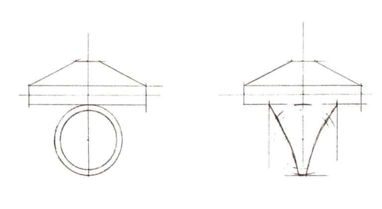 Step 03 Use a circular arc to draw the general outline of the ring; you can use a compass or a circular drawing template for this.