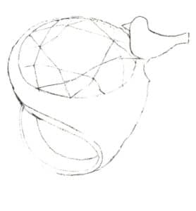 Step 03 Draw the ring band and decorative bird’s general contours based on perspective principles.