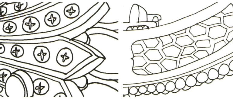 Detailed texture additions are also drawn with lines based on perspective. The picture on the left is an enlarged view of the local detail engraving