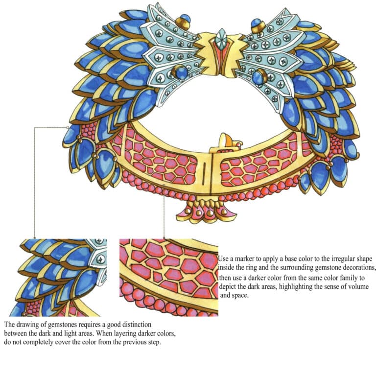 Step 13 Refine remaining sections with No.68 marker and No.461 colored pencil. Highlight with a white gel pen, adjust details, and complete the artwork.