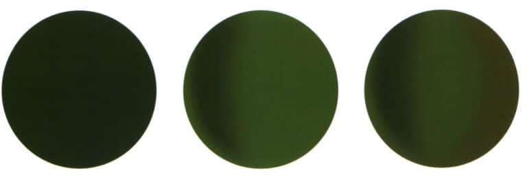 Step 01 Create a new canvas. Select the "Hard Round Pressure Opacity" brush tool and set the brush size to 1600 pixels. Paint a moderately sized circle using hunter green. Step 02 Use the "Magic Wand" tool to select the hunter green circle. Switch to the "Soft Round Pressure Opacity" brush tool and apply sap green as the cat’s eye stone’s local color, reserving shadow areas along the light-dark boundary line. Step 03 Paint a semicircle on the right side with olive green to enrich color variation.