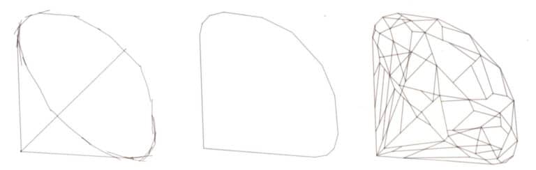 Step 01 Create a "Draft" layer. Select gray and the "Hard Round Pressure Opacity" brush tool. Sketch the ruby’s general outline based on perspective principles. Step 02 Lower the "Draft" layer’s opacity. Create a "Line Art" layer and accurately outline the ruby over the draft. Then hide the "Draft" layer’s visibility. Step 03 On the "Line Art" layer, draw the ruby’s internal structure to showcase facet effects.