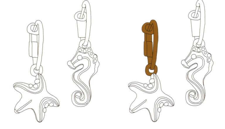 Step 05 Hide the "Draft Reference" layer. Adjust and refine local details of the line art. Step 06 Create a "Left Earring Metal" layer set to "Multiply" blending mode. Apply yellow ochre as the hook’s base color.