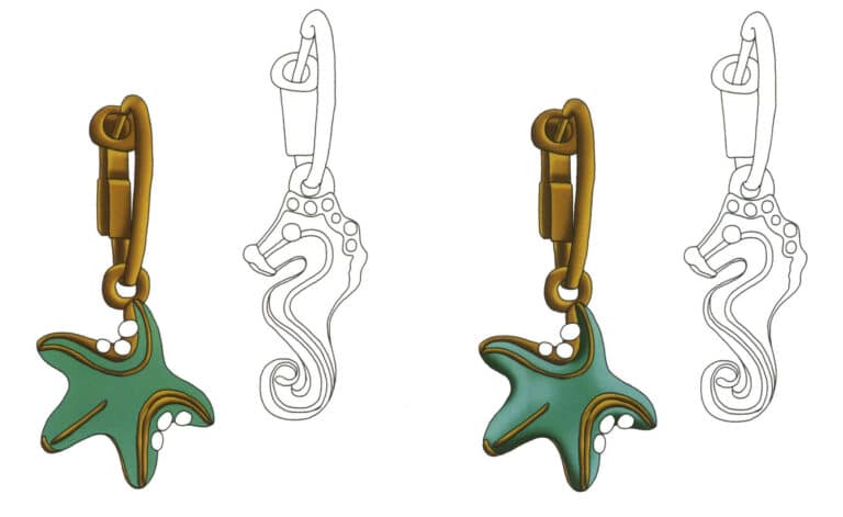 Step 09 Create a "Left Earring Pendant Color" layer set to "Multiply". Apply cyan as the starfish pendant’s base color. Step 10 Use darker cyan for shadows and white for highlights to create three-dimensionality and spatial depth.