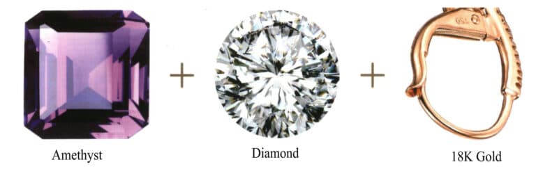 Аметист + бриллиант + золото 18 карат