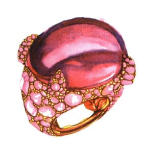 Шаг 08 Смешайте жженую умбру и вермильон. С помощью небольшой акварельной кисти создайте тени на кольце и уточните металлические детали.