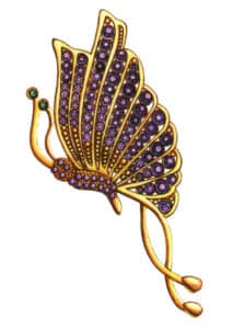 Шаг 11 Доработайте камни усиков изумрудно-зеленым и серым цветом Пейна. Детализируйте камни крыльев фиолетовым и сапфировым синим. Выделите белым.