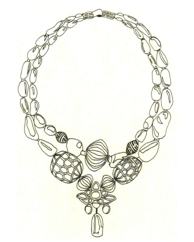 Step 04 Draw highlight shapes on the beads with the technical pen. Adjust localized details.