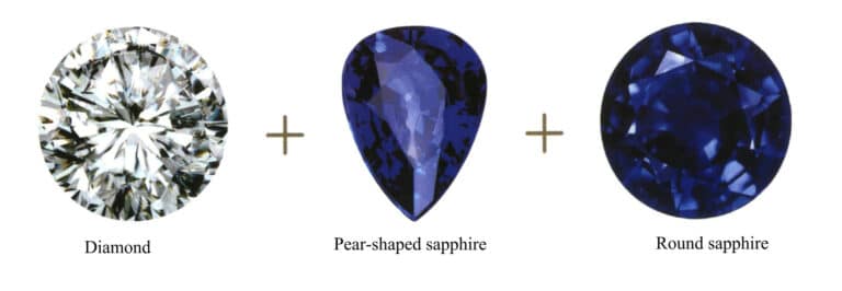 Diamond +Pear-shaped sapphire + Round sapphire