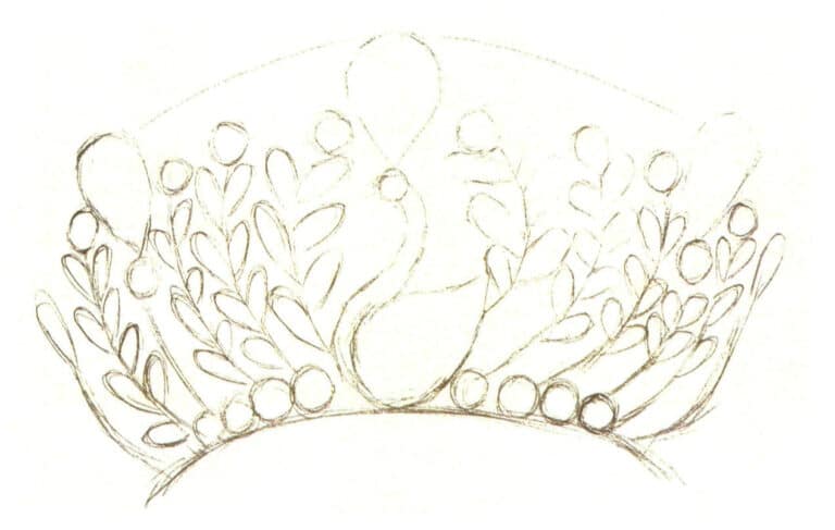 Step 03 Continue outlining remaining gemstones and floral branches on both sides.