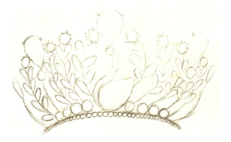 Step 04 Outline small gemstones at the tiara’s base and refine detailed shapes.