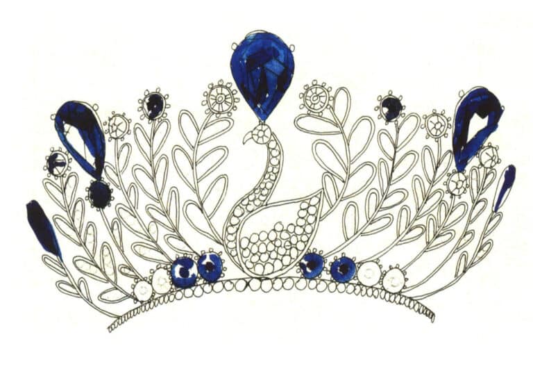 Step 08 Apply base layers to teardrop and round sapphires with cobalt blue and cerulean blue, reserving whites for highlights.