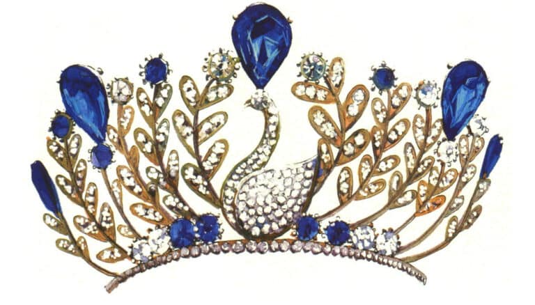 Step 14 Intensify sapphire shadows with sapphire blue and ultramarine. Use light blue (cerulean blue + Chinese white) for reflections to enhance gemstone brilliance.