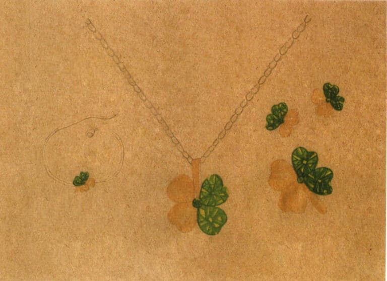 Step 08 Dilute yellow ochre with water to apply the clover’s metallic leaf base color.