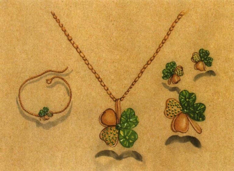 Step 12 Paint cast shadows with Payne’s grey. Highlight jewelry reflections with white pigment using a liner brush. Adjust and complete the artwork.