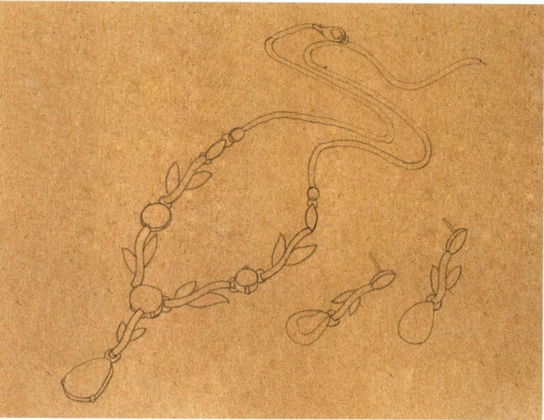 Step 04 Draw the earring’s contour in the lower-right blank area, adjusting perspective for lively composition.