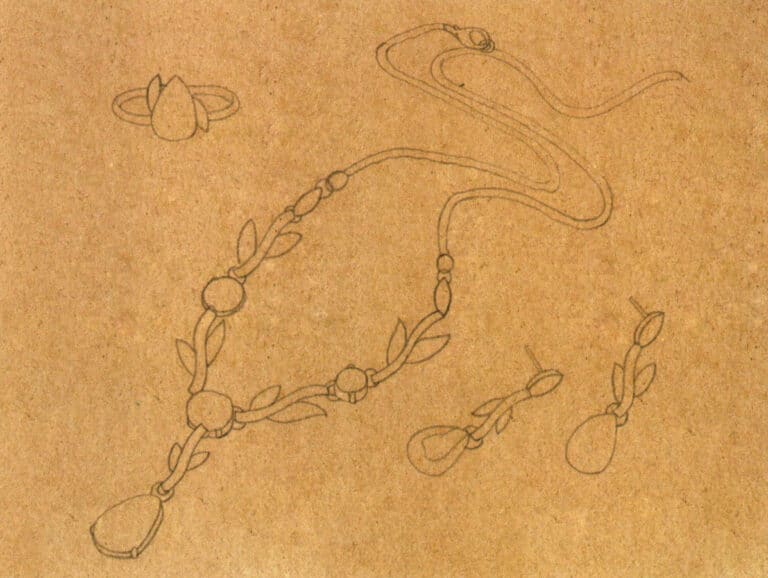 Step 05 Outline the gemstone ring in the upper-left blank area, ensuring accurate perspective and structural features.