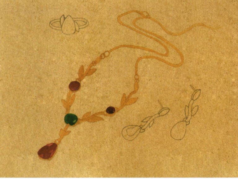 Step 08 Mix yellow ochre and flesh tone for the metal chain’s base layer, keeping colors within outlines.