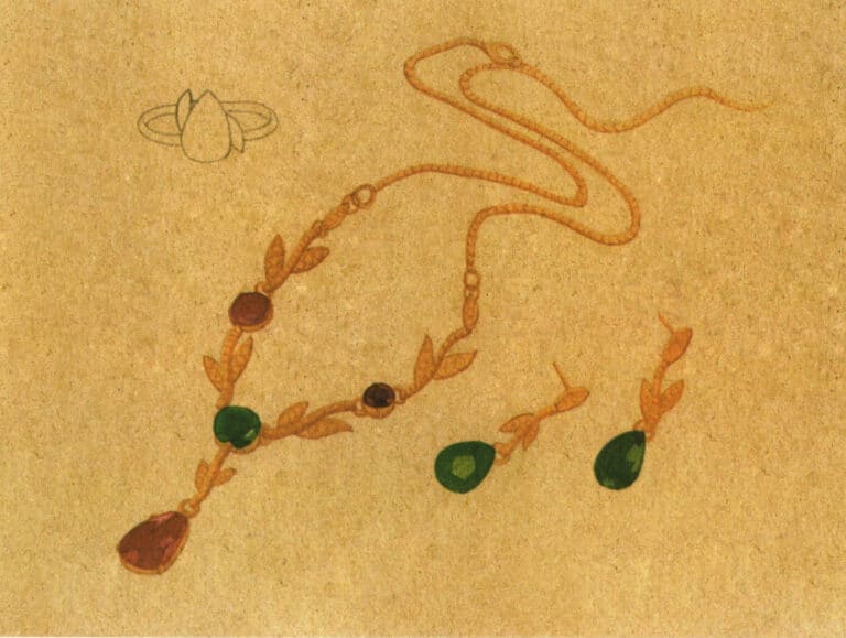 Step 12 Mirror the necklace chain method: use burnt sienna for shadows and details.