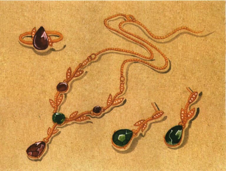 Step 16 Once fully dry, highlight gemstones with white pigment. Adjust and complete the artwork.